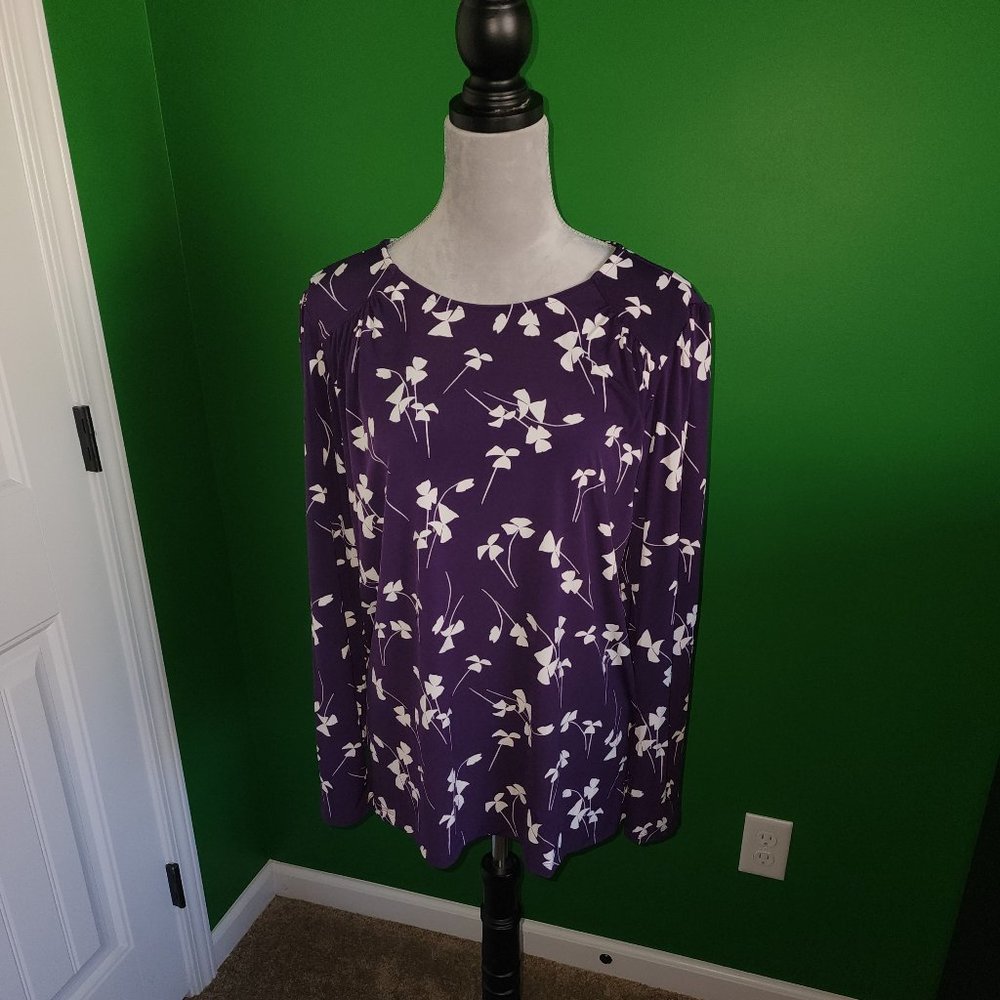 Liz Claiborne Purple Ginko Leaf Blouse Size L